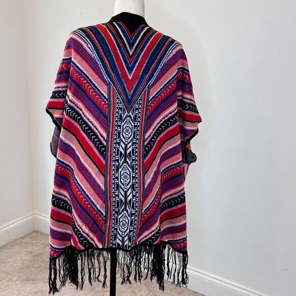 3X Southwest Fringe Cardigan Wrap Womens Boho Knit Open Front Shawl Cape Tribal - Picture 2 of 16
